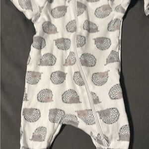 cloud island White Footie with Gray Hedgehog Print